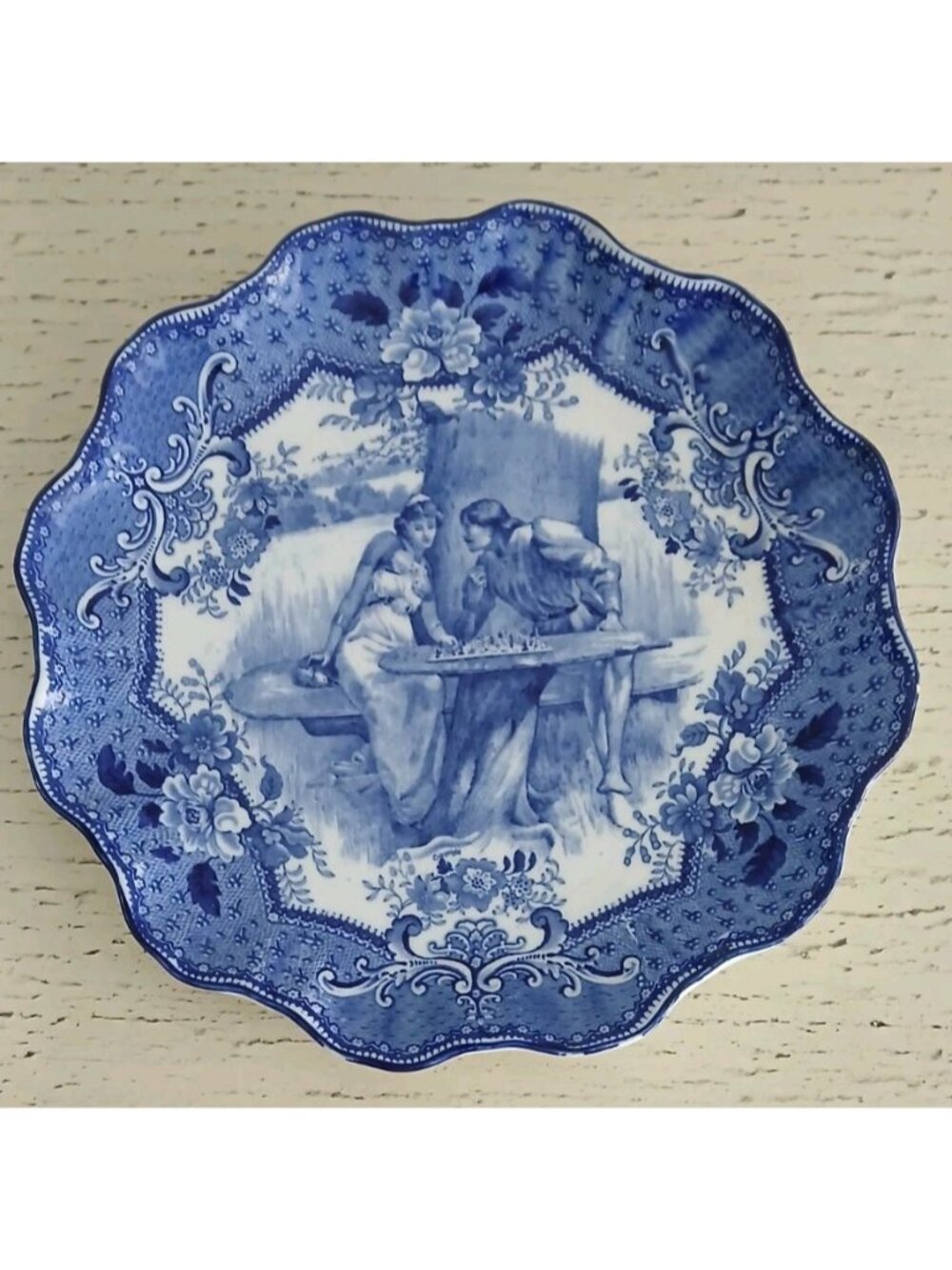 Royal Doulton Burslem Blue & White Fluted Plate - Shakespeare The Tempest 1899